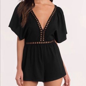 Black V-Neck Ladder Trim Romper